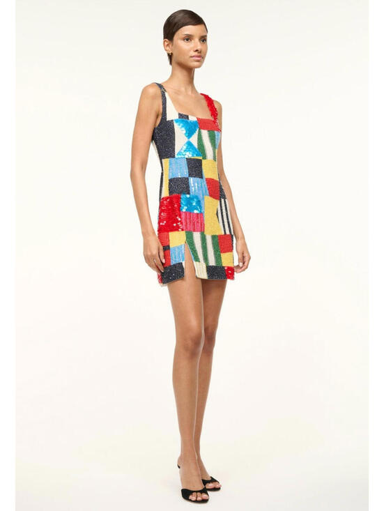 NWT $1295 Staud Le Sable Sails Up Beaded Flag Cocktail Dress Designer Small - Picture 5 of 7